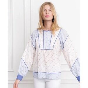 Tuckernuck Shirt Rochelle Behrens Peasant Blouse Large Floral Swiss Rebecca $164